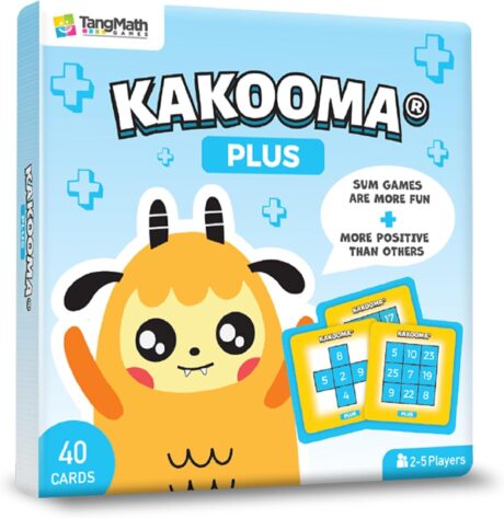 tm-review-hero-1458 Kakooma Plus math card game box from Tang Math Games with an orange monster mascot