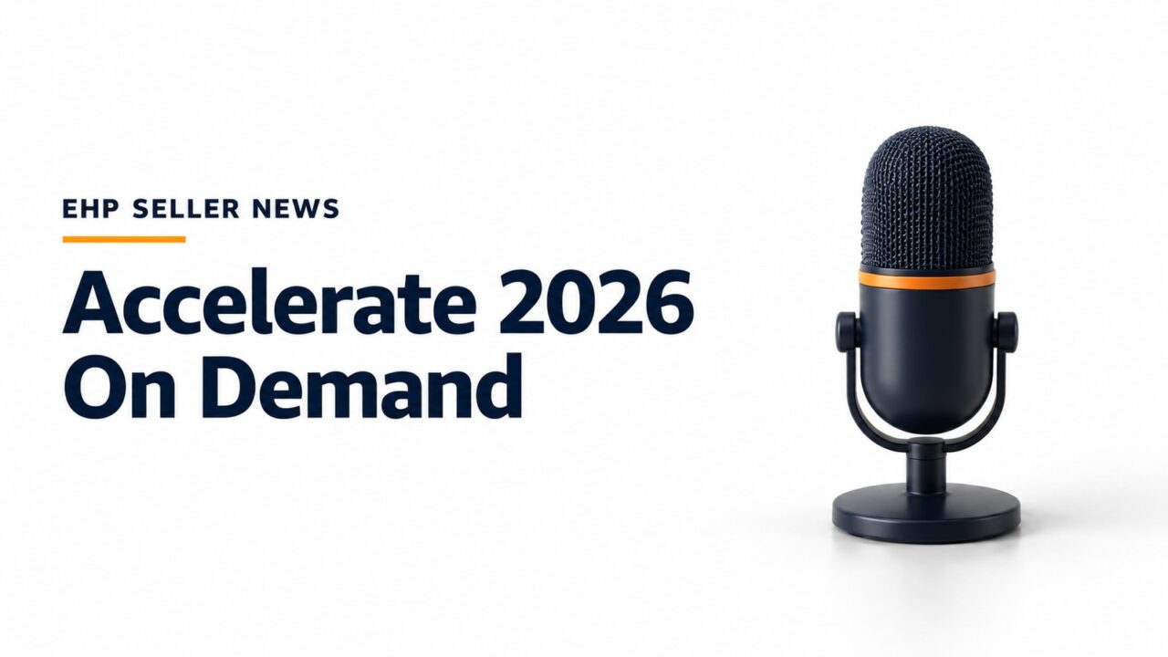 A small navy desktop microphone with an orange ring beside the headline Accelerate 2026 On Demand