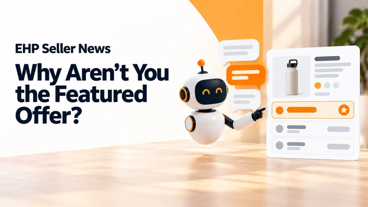 A friendly robot assistant with chat bubbles pointing at an abstract product offer card with one highlighted offer, with the headline Why Aren’t You the Featured Offer?