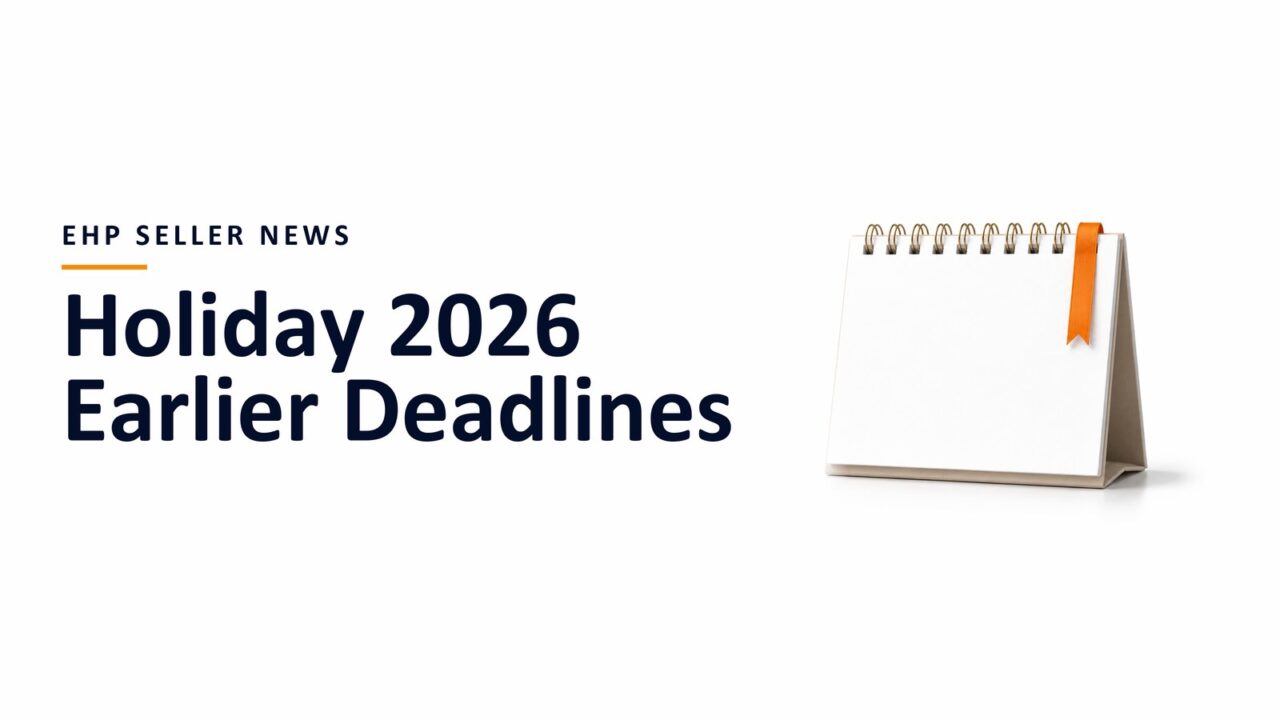 A desk calendar with an orange ribbon bookmark beside the headline Holiday 2026 Earlier Deadlines