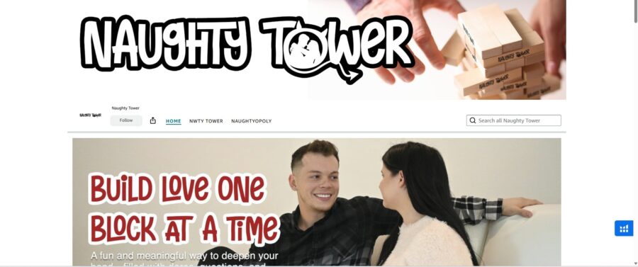 Naughty Tower review draft - e3-store-live The live Naughty Tower Brand Store with Home, NWTY Tower and Naughtyopoly tabs under a Naughty Tower logo banner